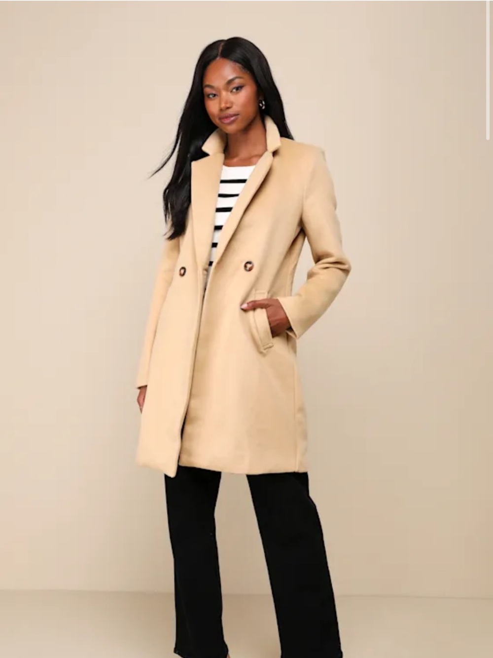 Lulu's Camel Double-Breasted Pea Coat